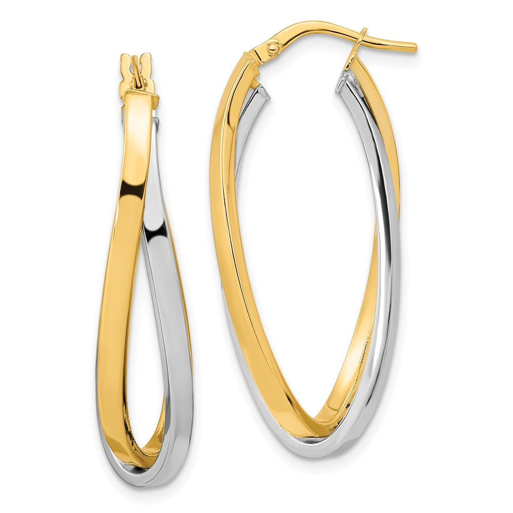 14K Two-tone Two Tone Polished Oval Double Hoops