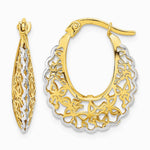 14K Yellow & Rhodium Rhodium-plated Polished Filigree Hoop Earrings - Product Photo