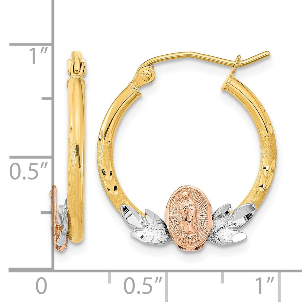 14K Tri-color Guadalupe Hoop Earrings - Product Photo