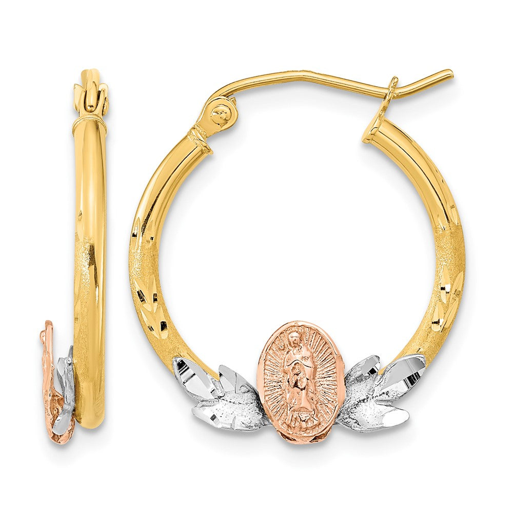 14K Tri-color Guadalupe Hoop Earrings - Product Photo