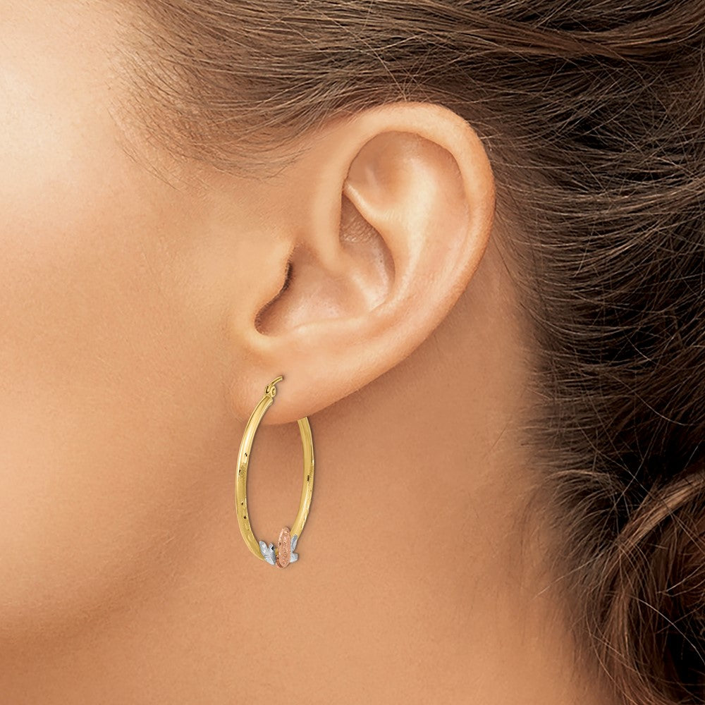 14K Tri-color Guadalupe Hoop Earrings - Product Photo