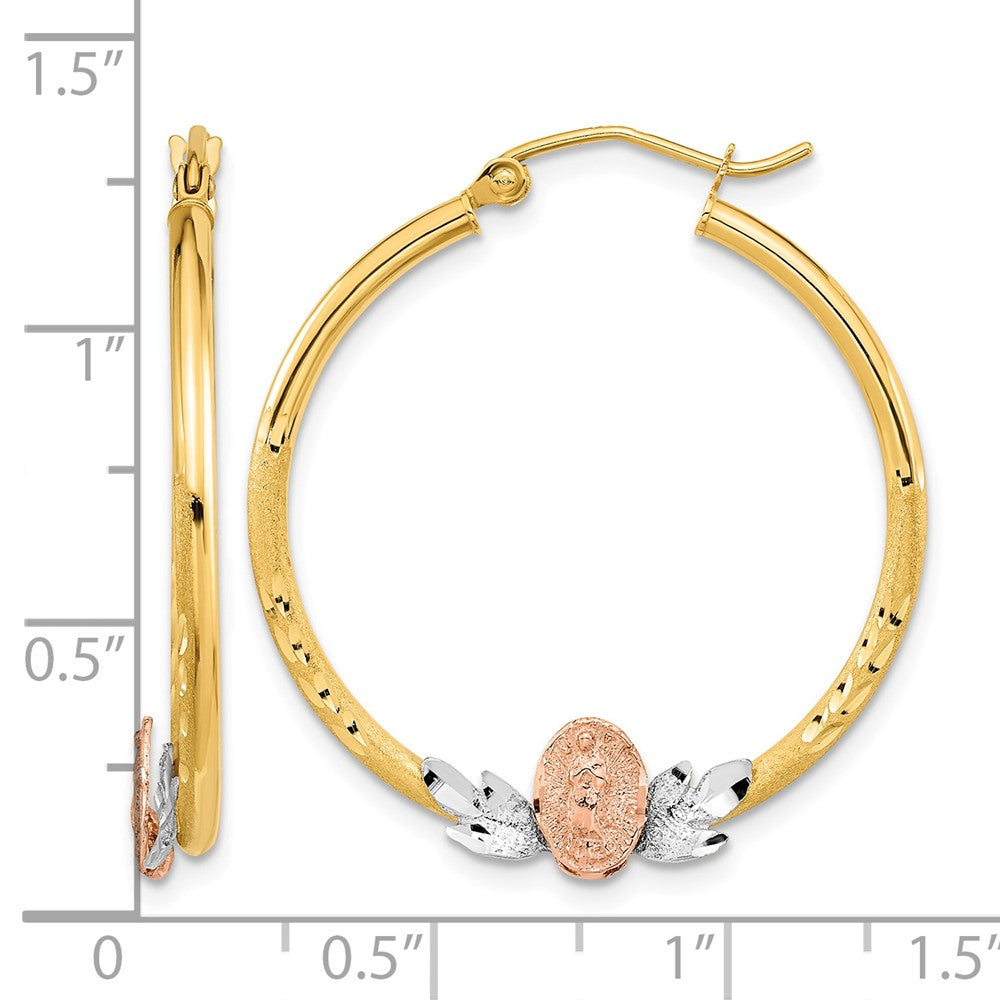 14K Tri-color Guadalupe Hoop Earrings - Product Photo