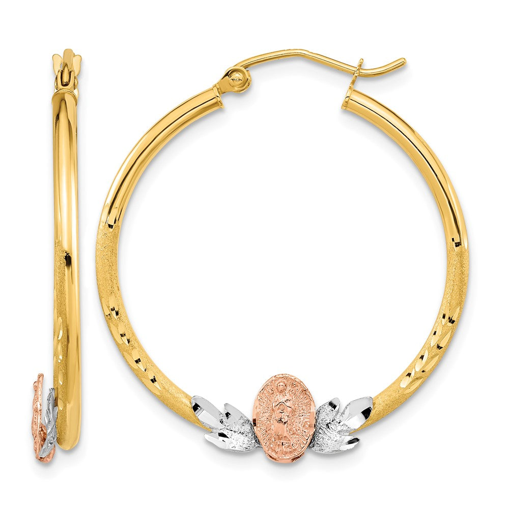 14K Tri-color Guadalupe Hoop Earrings - Product Photo
