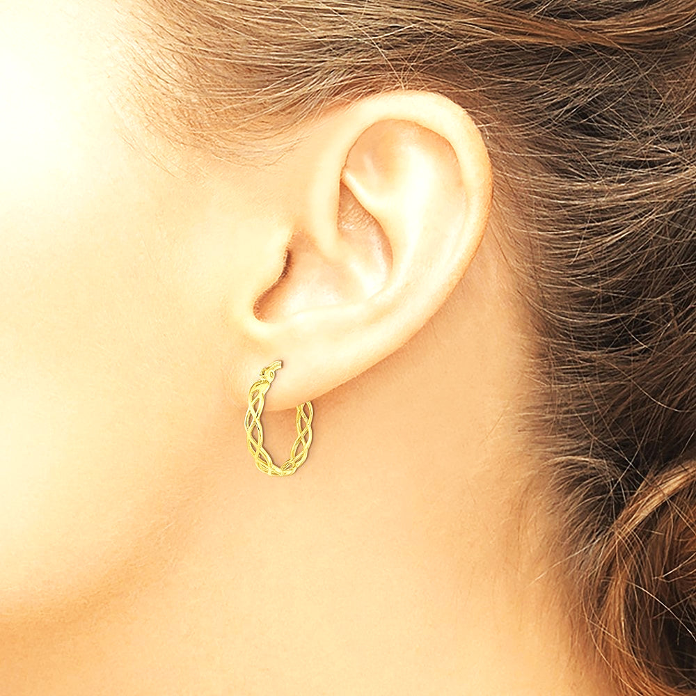 14K Yellow Gold Gold Polished Intertwined Filigree Hoop Earrings - Product Photo