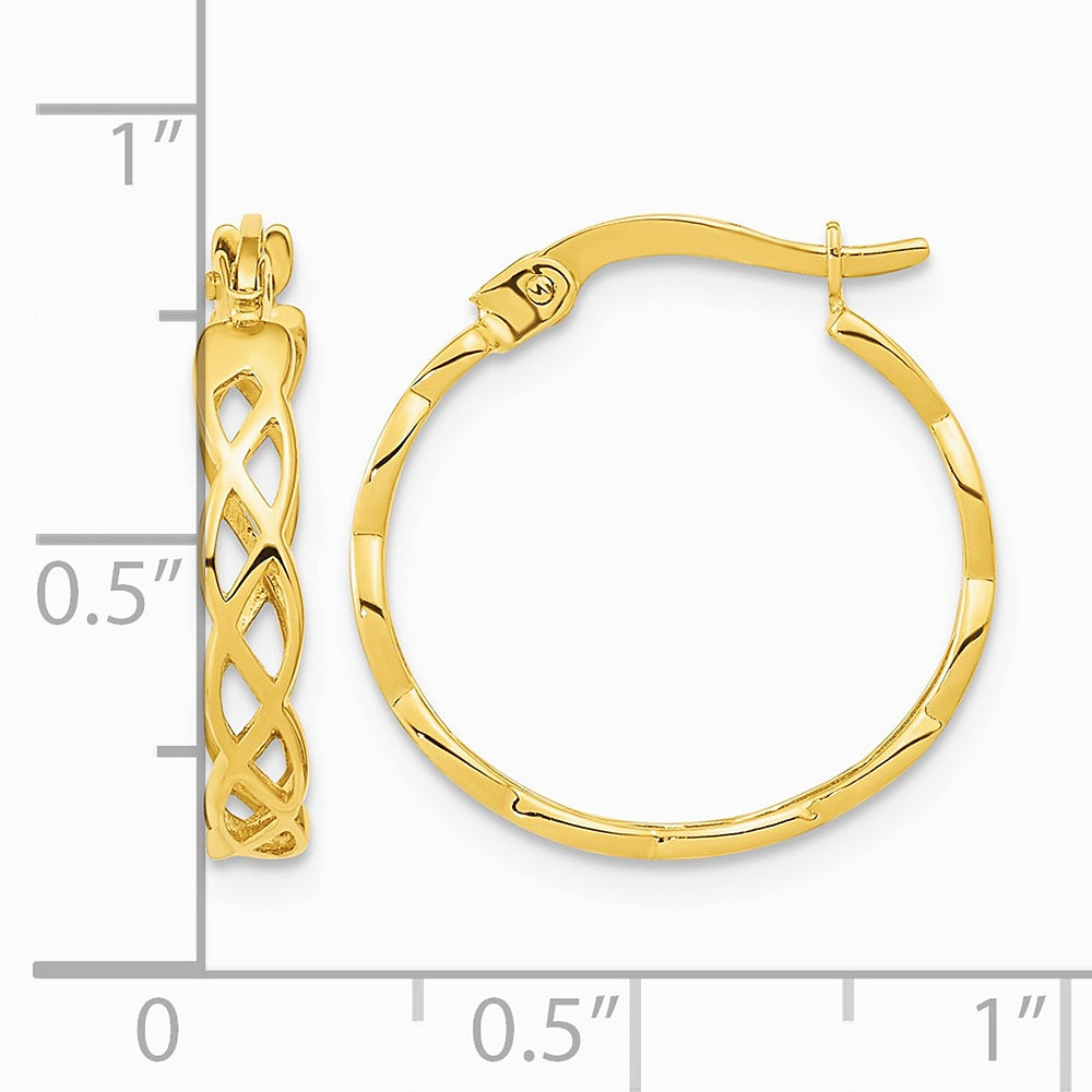 14K Yellow Gold Gold Polished Intertwined Filigree Hoop Earrings - Product Photo