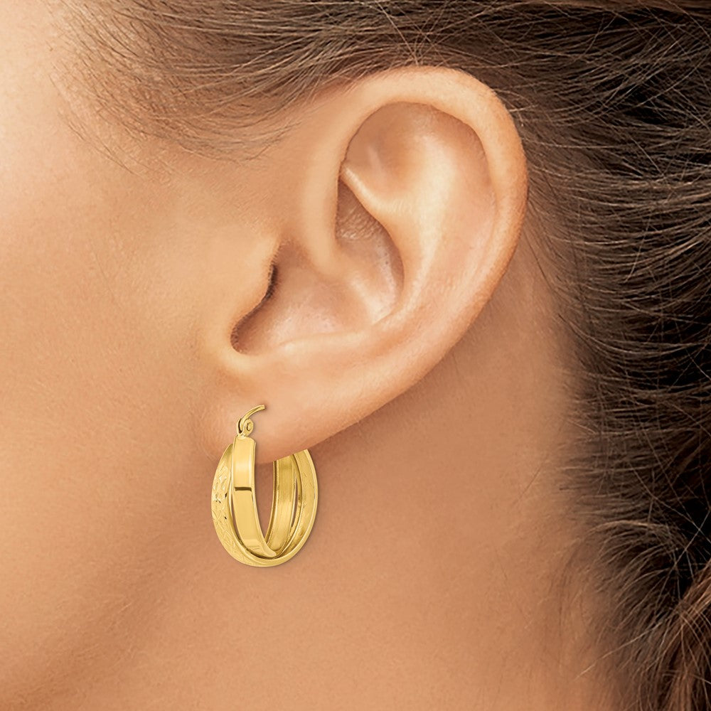 14k Polished Diamond-cut Twist Hoop Earrings - Product Photo