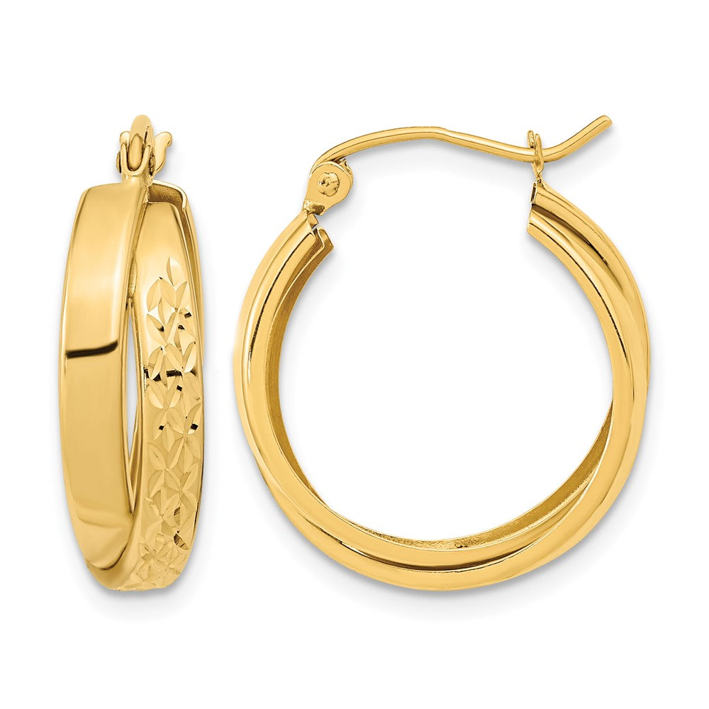 14k Polished Diamond-cut Twist Hoop Earrings - Product Photo