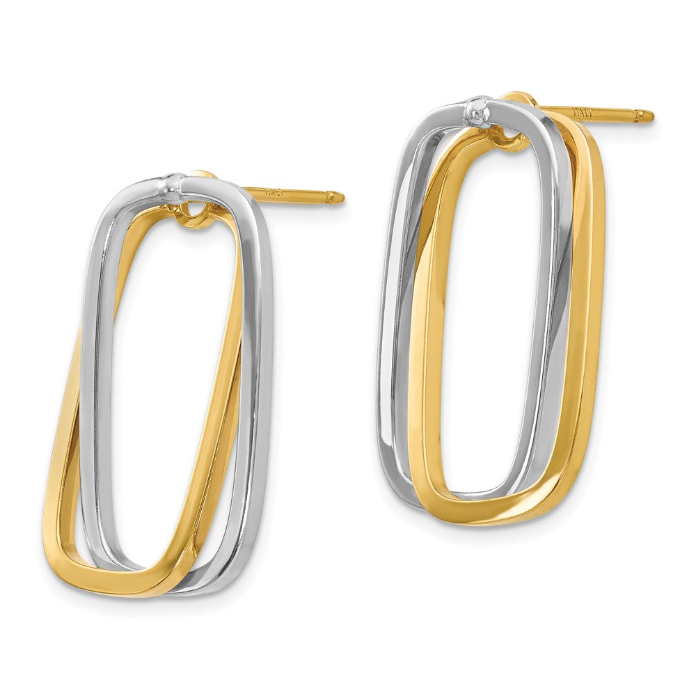 14k Two-Tone Fancy Versatile Rectangle Post Earrings - Product Photo