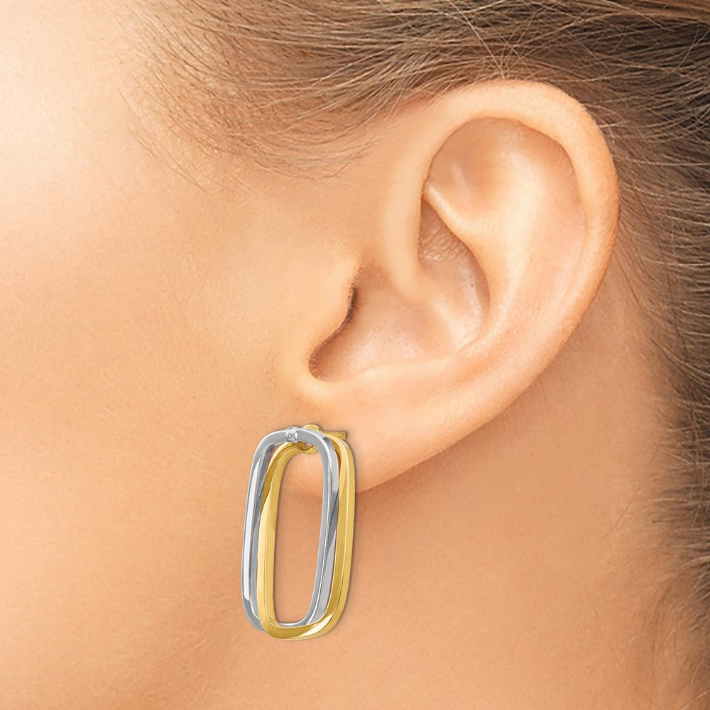 14k Two-Tone Fancy Versatile Rectangle Post Earrings - Product Photo