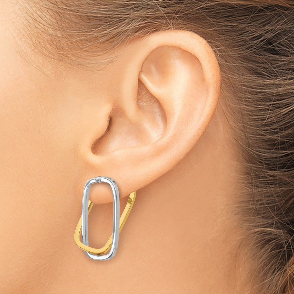 14k Two-Tone Fancy Versatile Rectangle Post Earrings - Product Photo