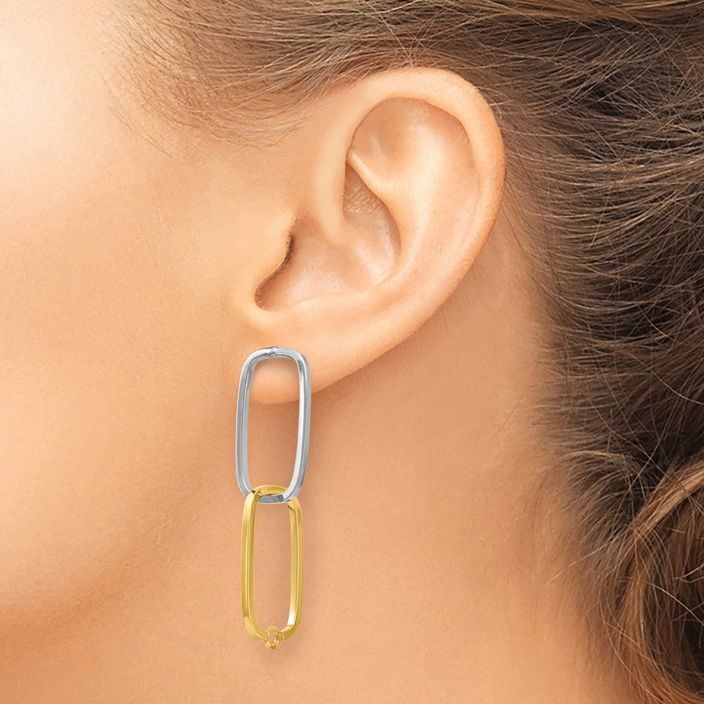 14k Two-Tone Fancy Versatile Rectangle Post Earrings - Product Photo