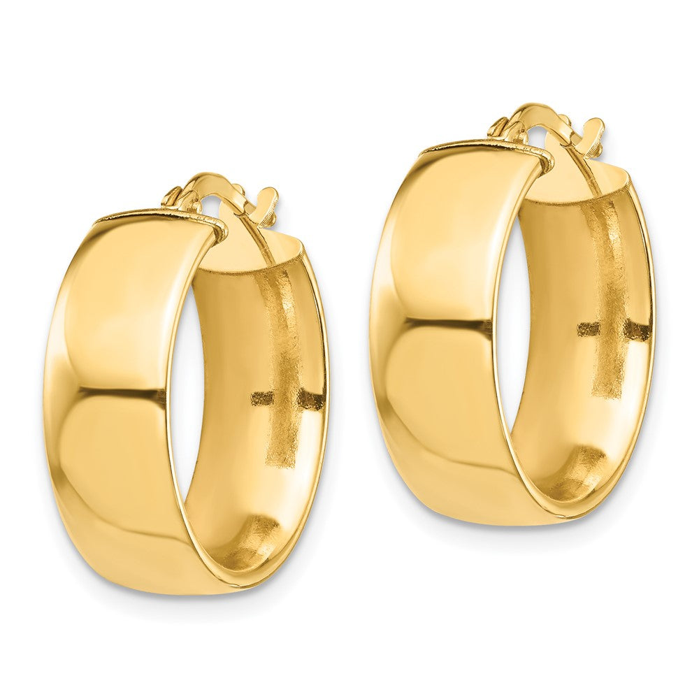 14K Yellow Gold High Polished 7mm Hoop Earrings - Product Photo