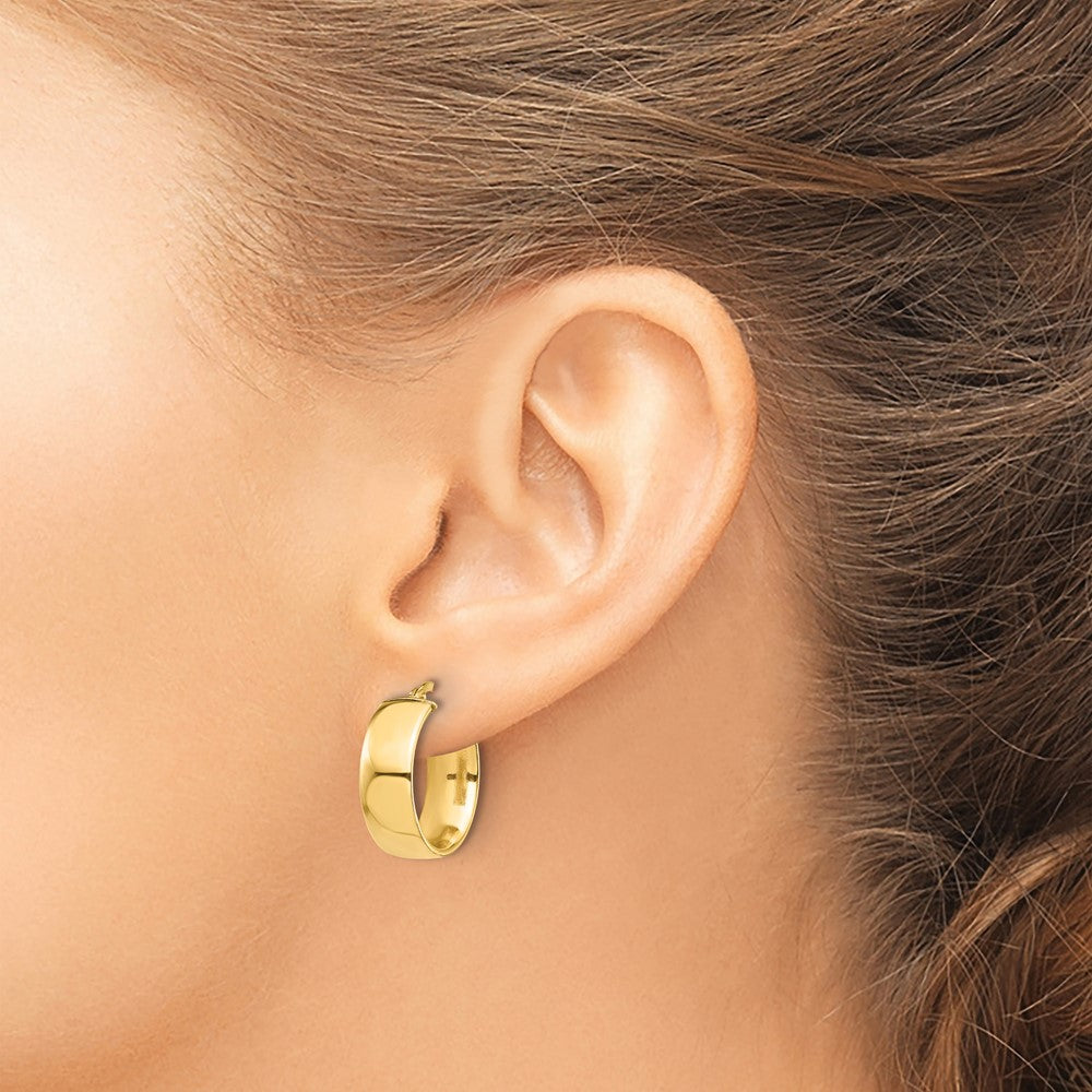 14K Yellow Gold High Polished 7mm Hoop Earrings - Product Photo