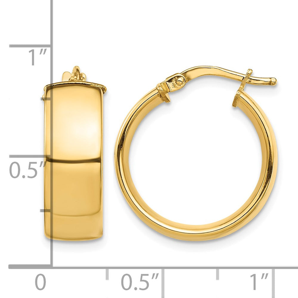 14K Yellow Gold High Polished 7mm Hoop Earrings - Product Photo