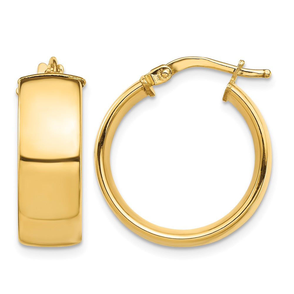 14K Yellow Gold High Polished 7mm Hoop Earrings - Product Photo