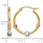 14k Polished with D/C Beads Tri-color Hoop Earrings - Product Photo