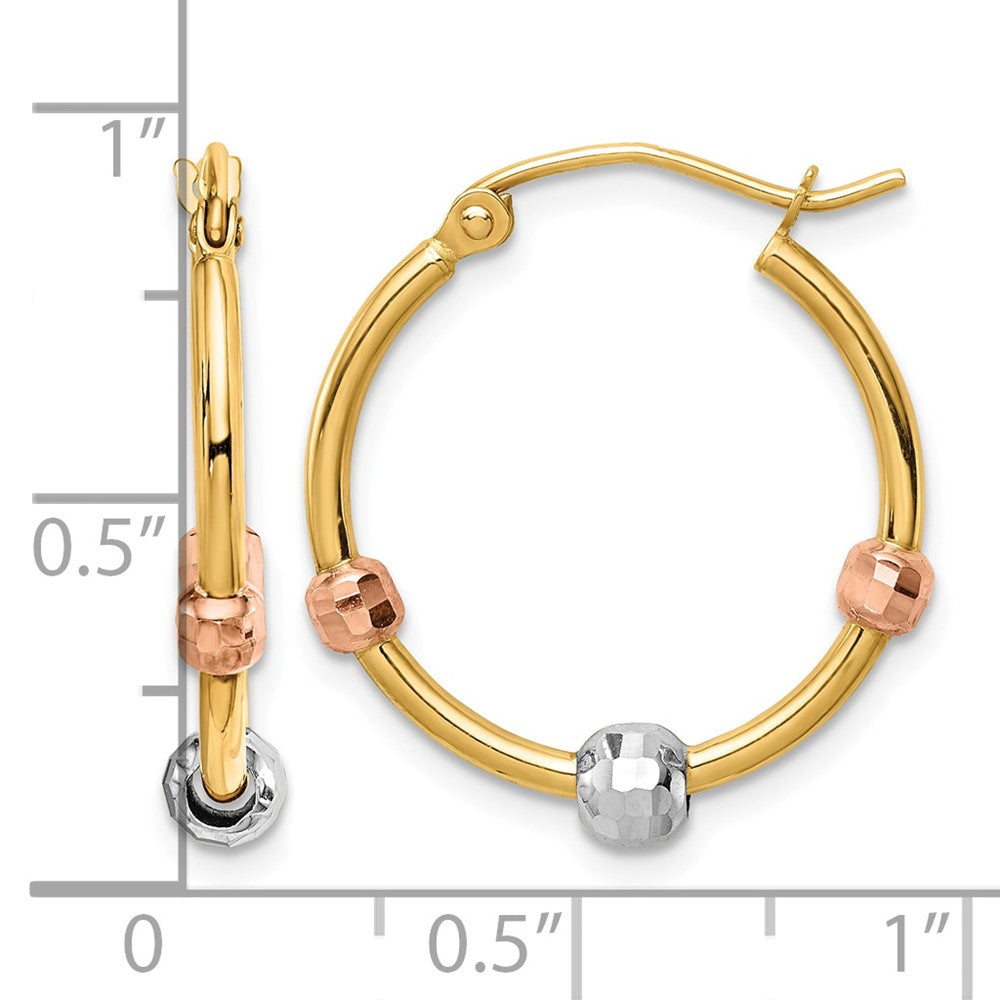 14k Polished with D/C Beads Tri-color Hoop Earrings - Product Photo