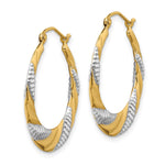 14K Yellow & Rhodium & Rhodium Textured Stamped Hoop Earrings - Product Photo