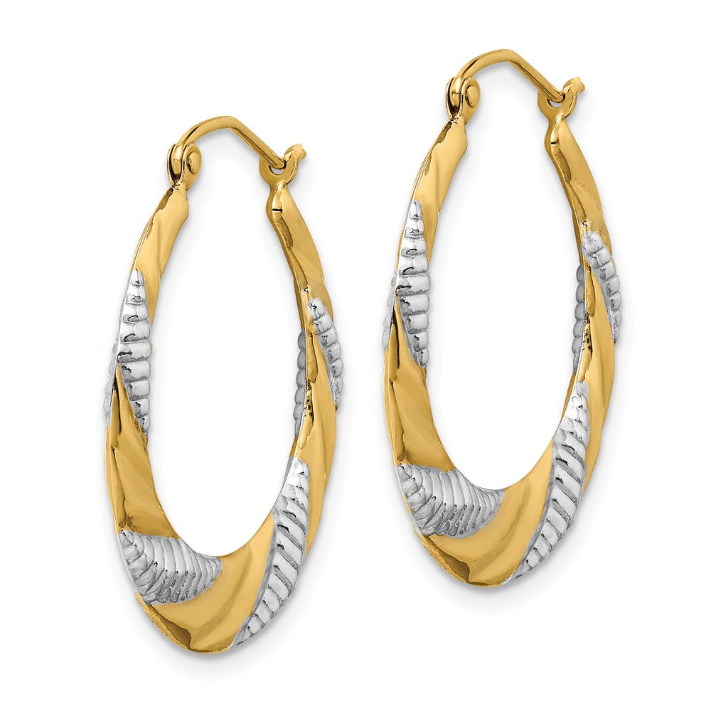 14K Yellow & Rhodium & Rhodium Textured Stamped Hoop Earrings - Product Photo