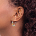 14K Yellow & Rhodium & Rhodium Textured Stamped Hoop Earrings - Product Photo