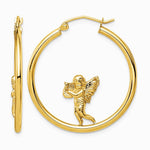 14K Yellow Gold with Angel Hoop Earrings - Product Photo