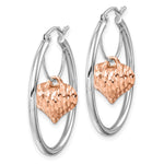 14K Two-tone Rose and White D/C Heart Dangle Hoop Earrings - Product Photo