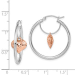 14k Two-tone Rose and White D/C Heart Dangle Hoop Earrings - Product Photo