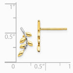 14K Yellow & Rhodium & White Rhodium Leaves Post Earrings - Product Photo