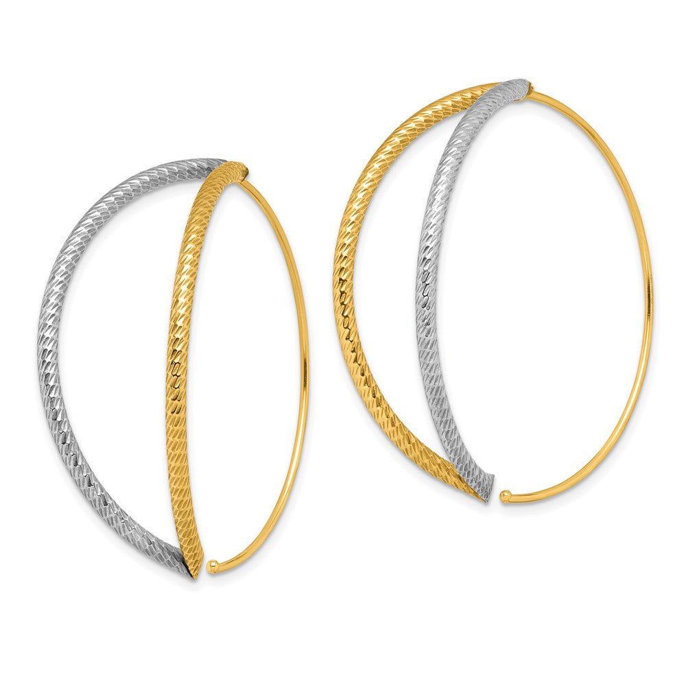 14K w/Rhodium Large Diamond-Cut Dangle Threader Earrings - Product Photo