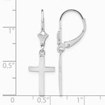 14K White Gold Polished Cross Leverback Earrings - Product Photo