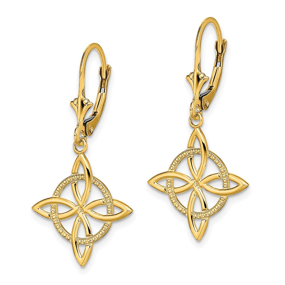 14K Yellow Gold Small Celtic Eternity Knot Leverback Earrings - Product Photo