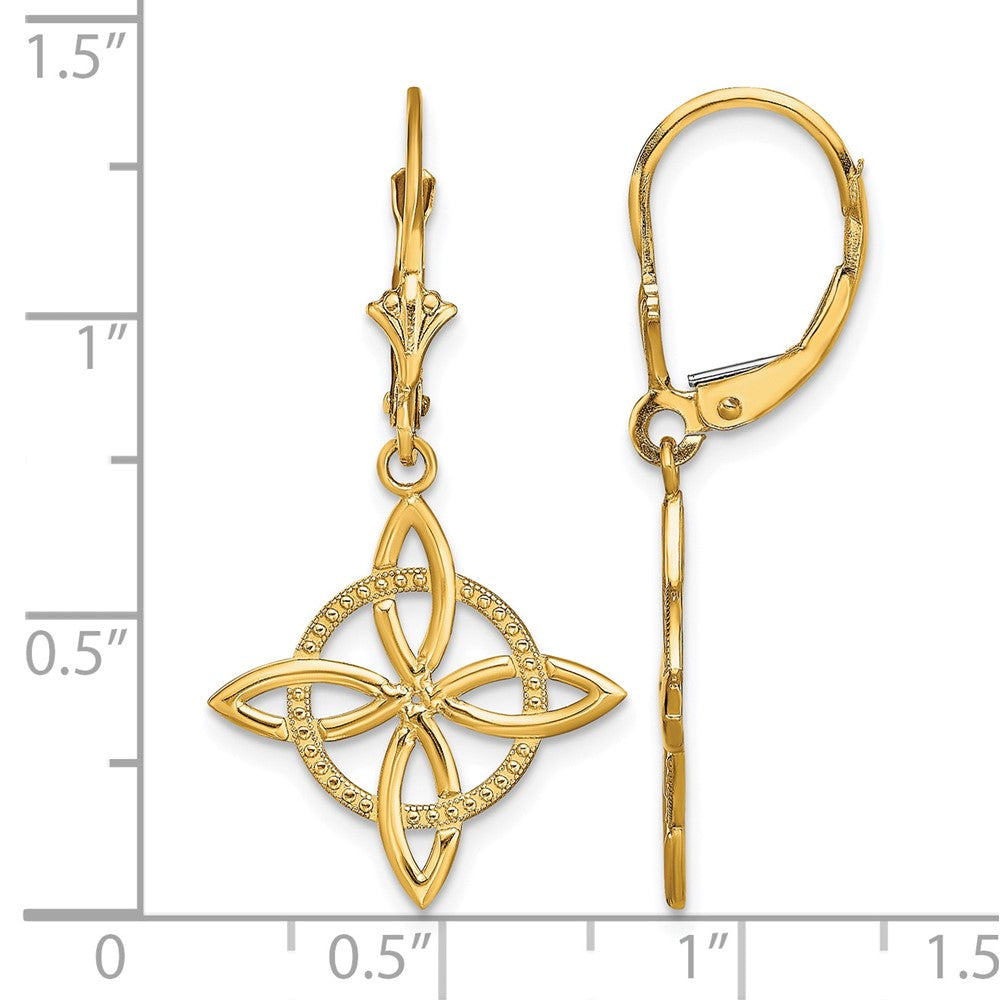 14K Yellow Gold Small Celtic Eternity Knot Leverback Earrings - Product Photo