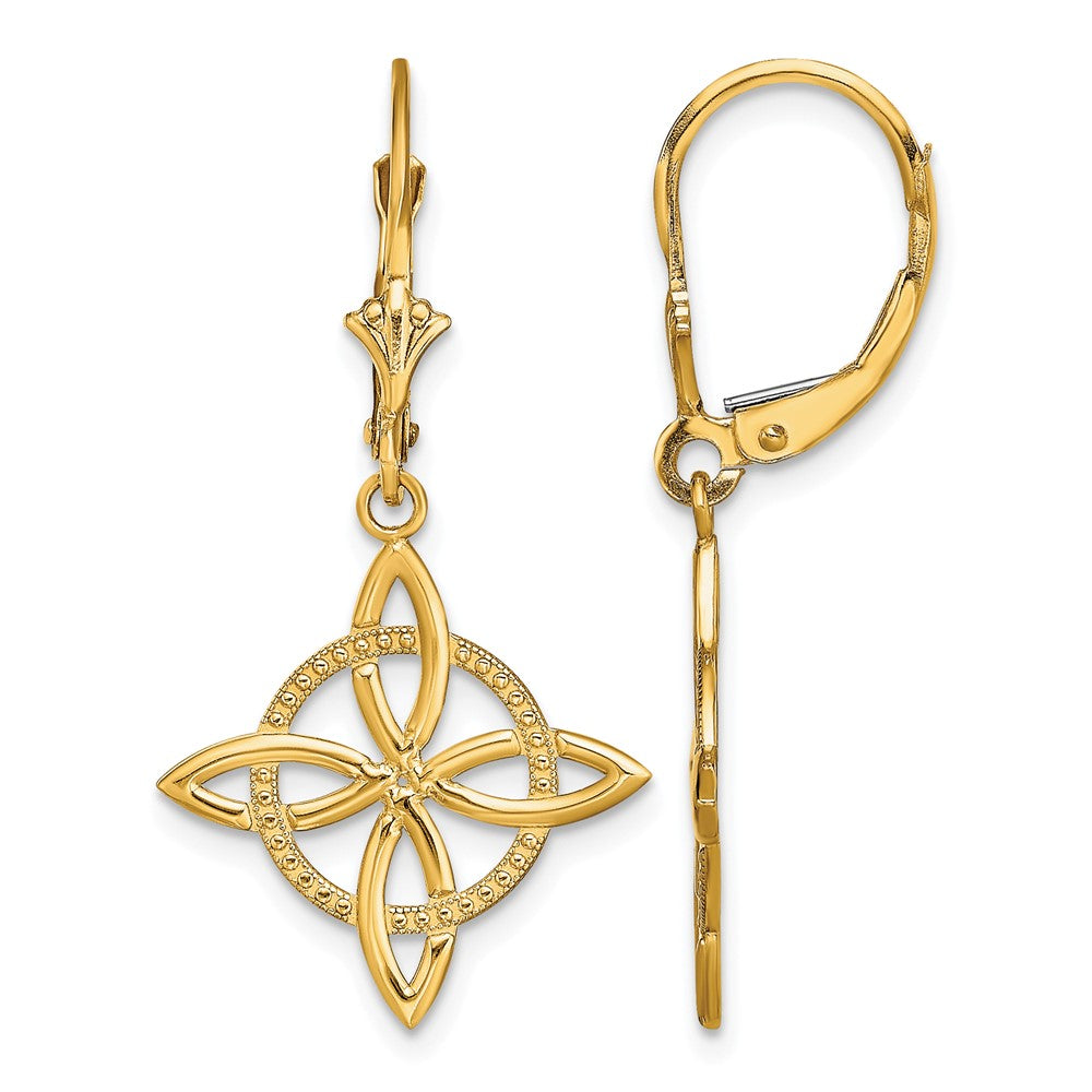 14K Yellow Gold Small Celtic Eternity Knot Leverback Earrings - Product Photo