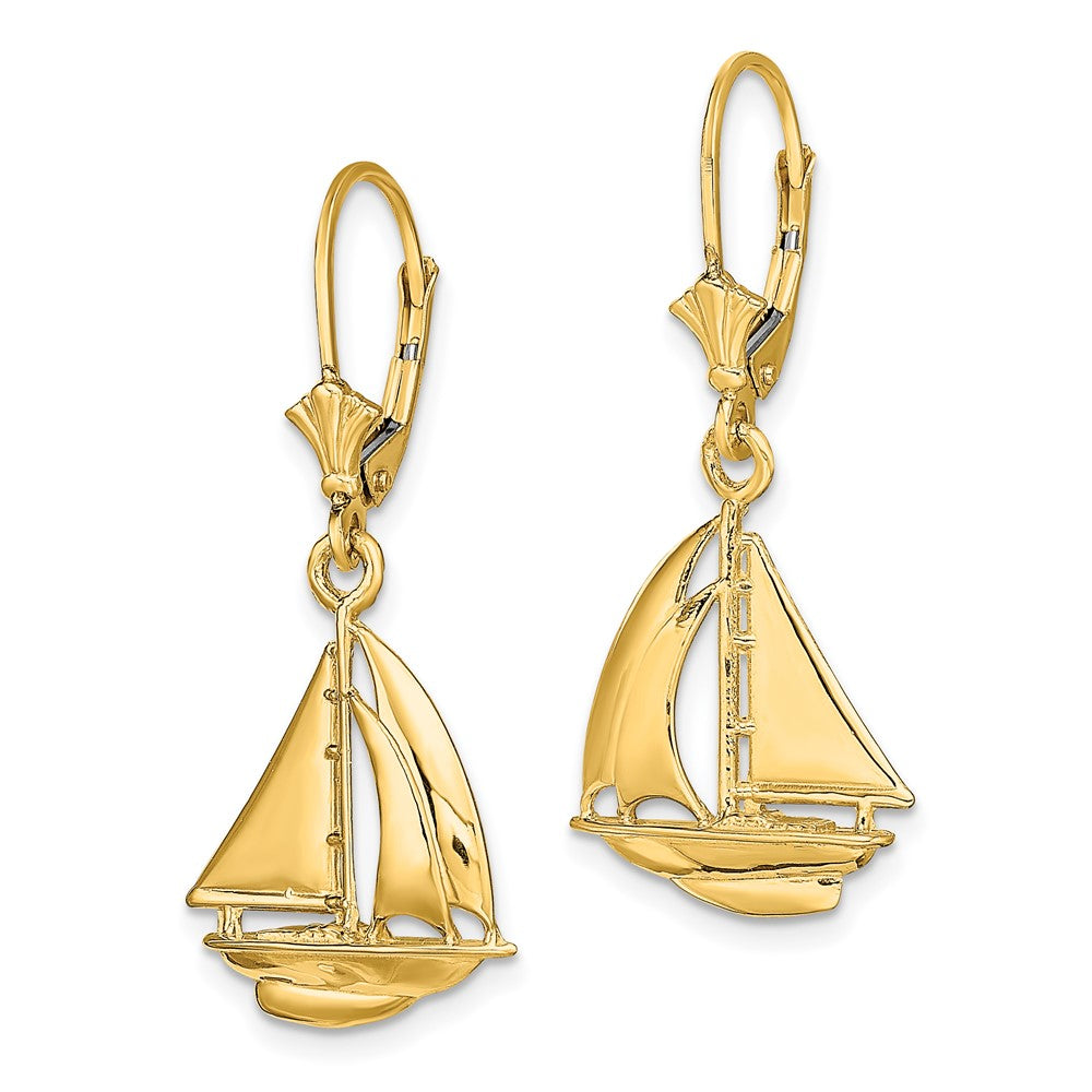 14K  3D Polished Sailboat Leverback Earrings - Product Photo