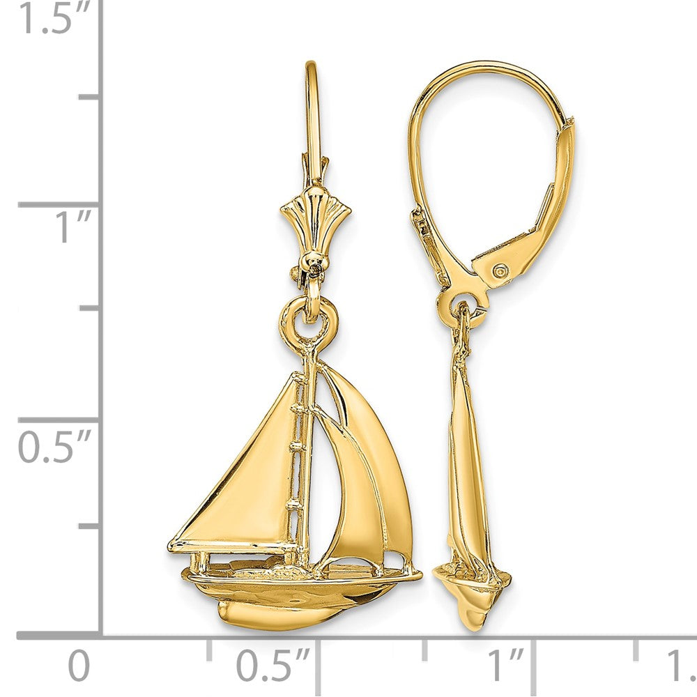 14K  3D Polished Sailboat Leverback Earrings - Product Photo