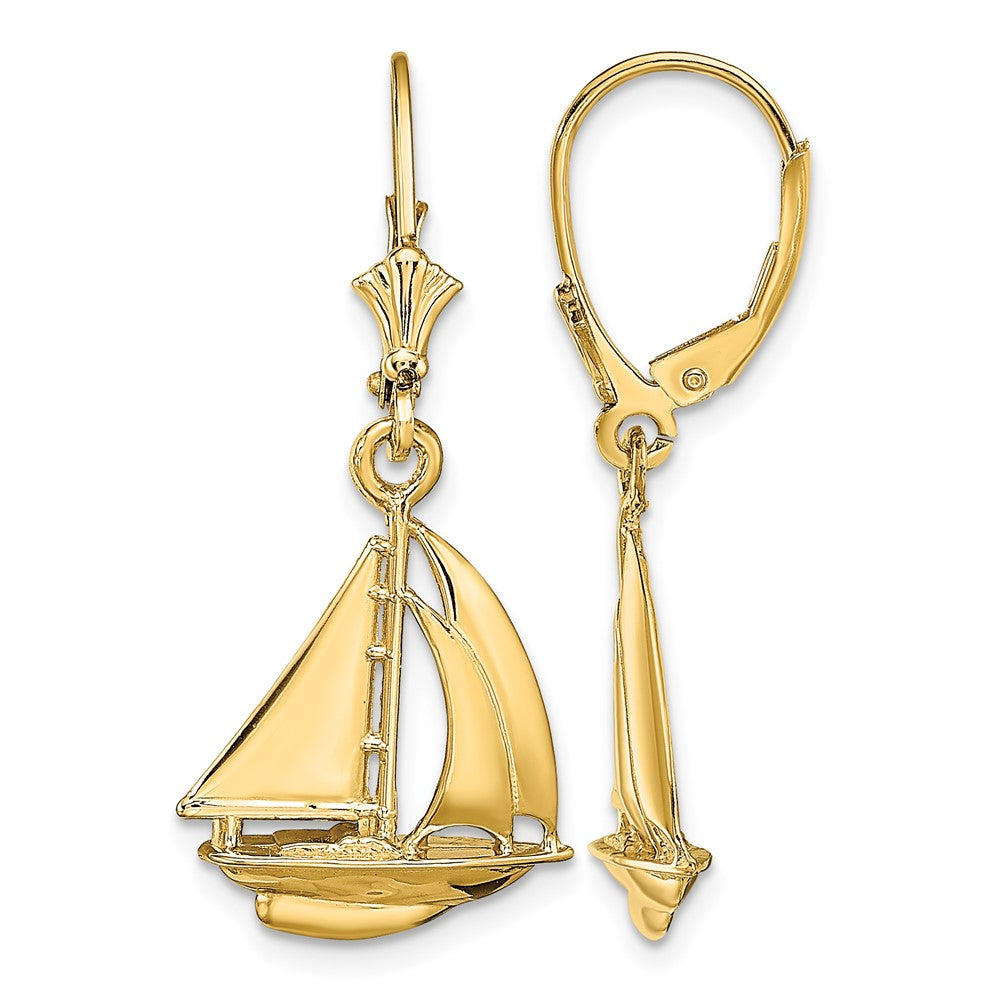 14K  3D Polished Sailboat Leverback Earrings - Product Photo