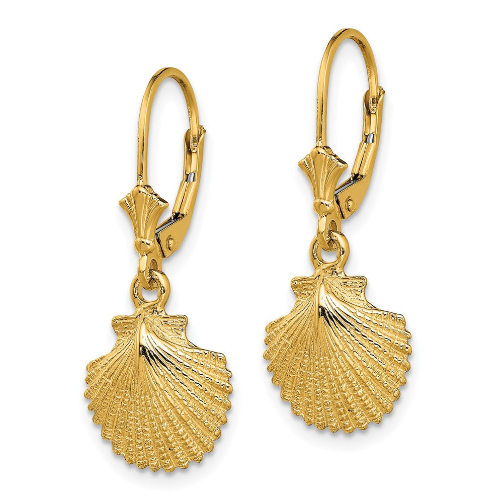 14K 2-D and Textured Scallop Shell Leverback Earrings - Product Photo
