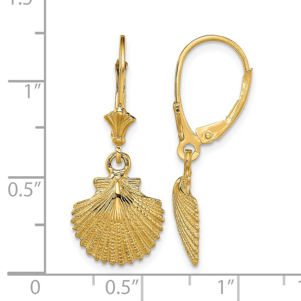 14K 2-D and Textured Scallop Shell Leverback Earrings - Product Photo