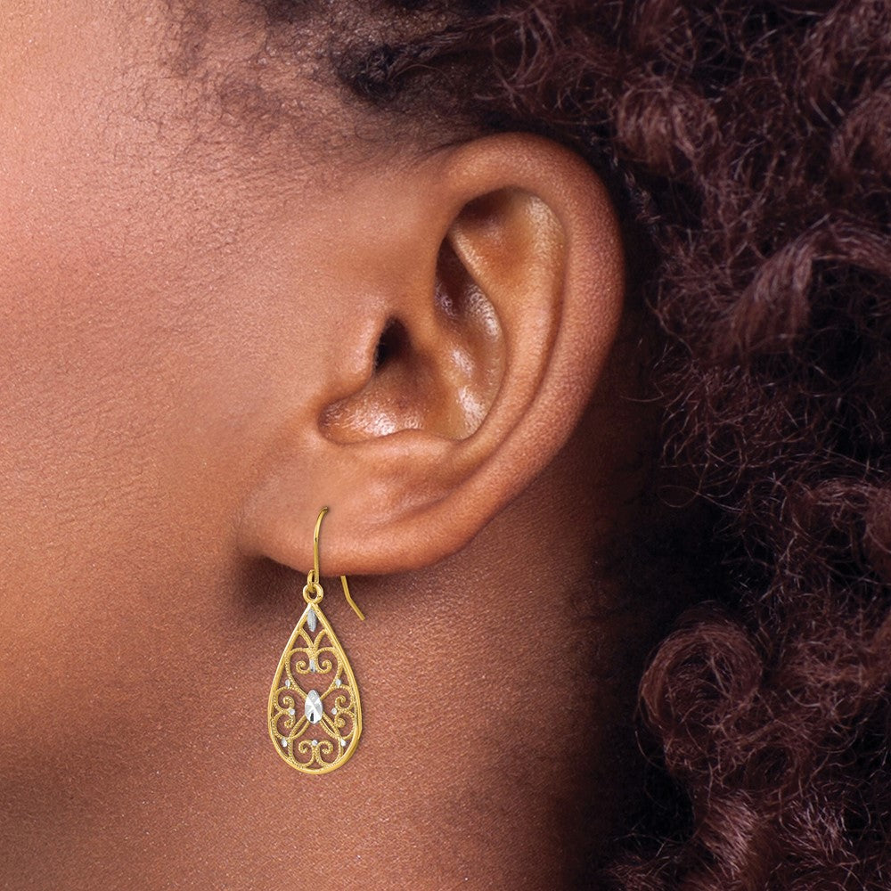 14K w/Rhodium D/C Fancy Dangle Wire Earrings - Product Photo