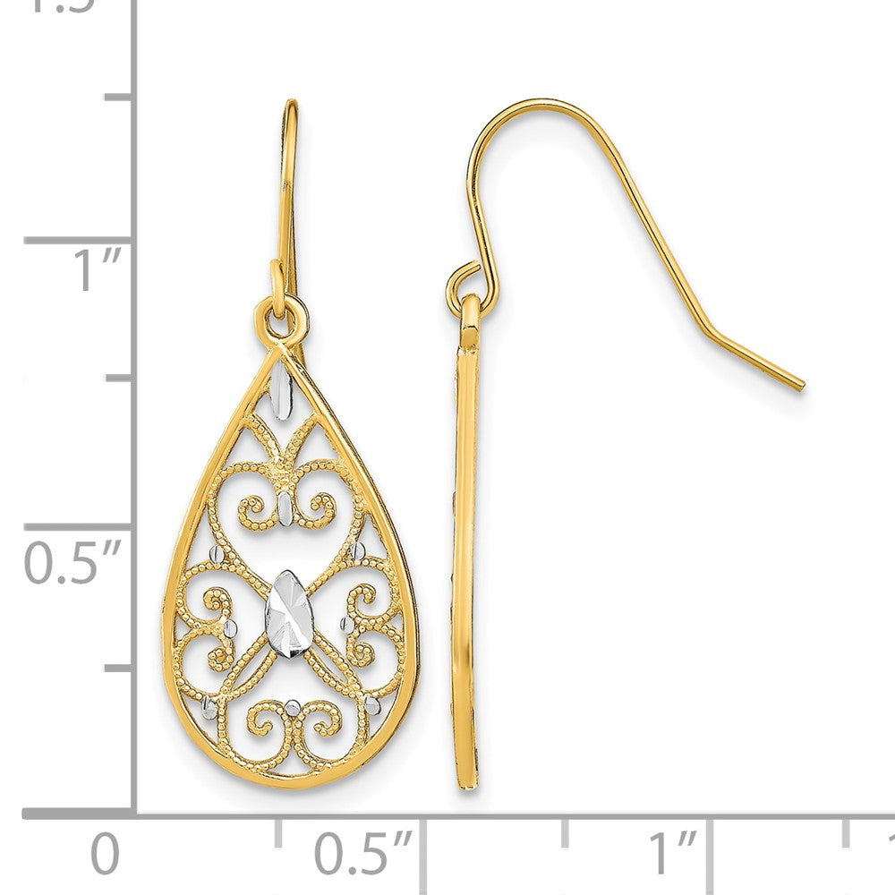 14K w/Rhodium D/C Fancy Dangle Wire Earrings - Product Photo