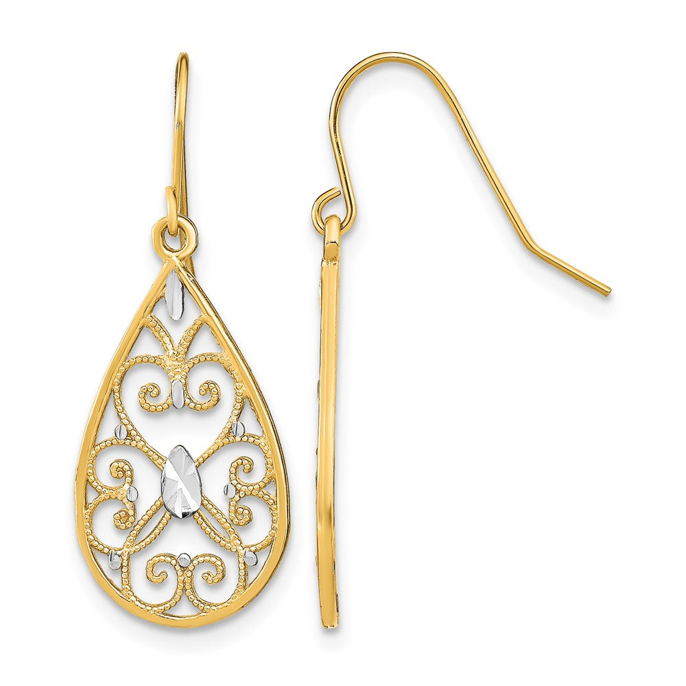 14K w/Rhodium D/C Fancy Dangle Wire Earrings - Product Photo