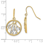 14K w/Rhodium D/C Leaves Round Dangle Earrings - Product Photo