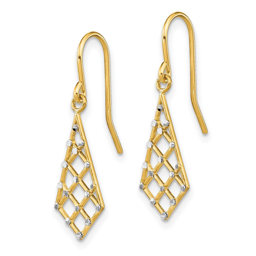 14K w/Rhodium accent Diamond-cut Criss-Cross Wire Earrings - Product Photo