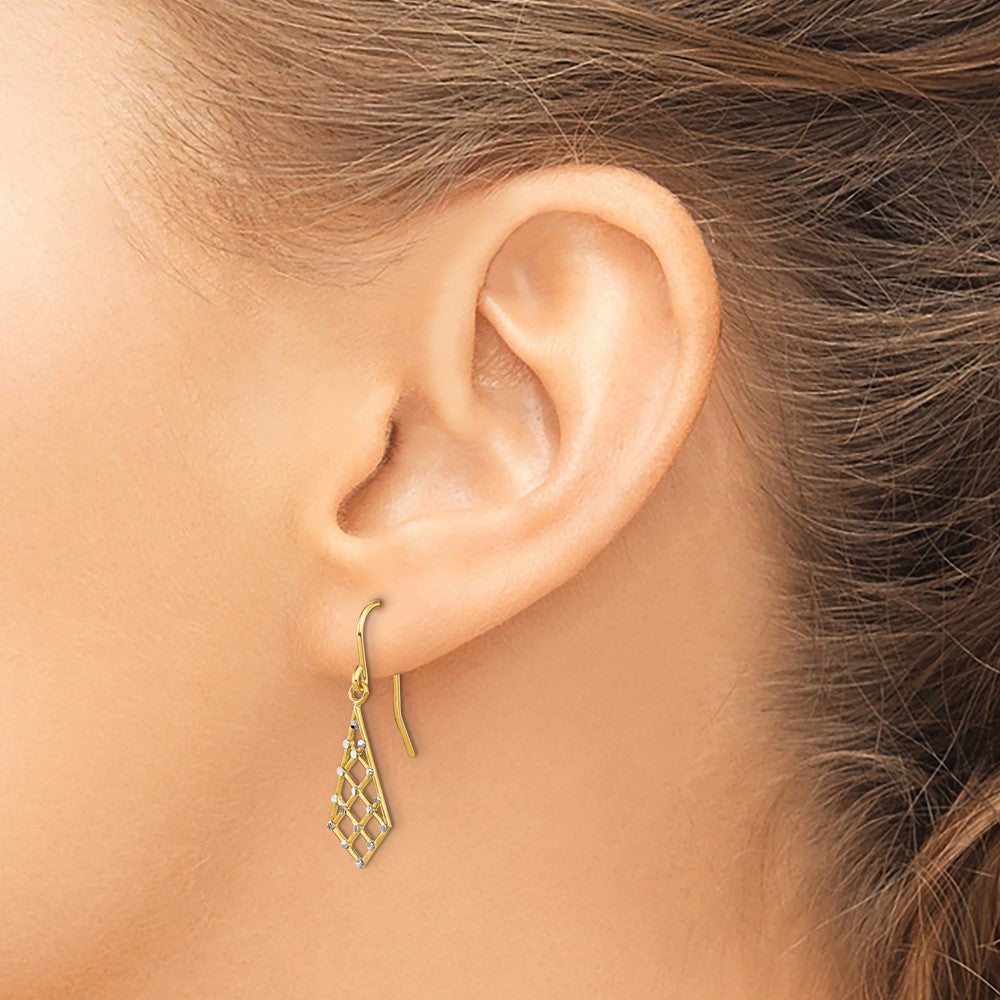 14K w/Rhodium accent Diamond-cut Criss-Cross Wire Earrings - Product Photo