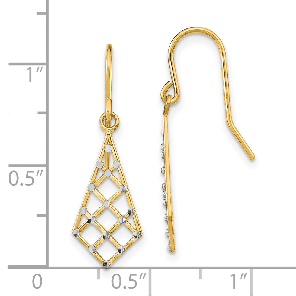 14K w/Rhodium accent Diamond-cut Criss-Cross Wire Earrings - Product Photo