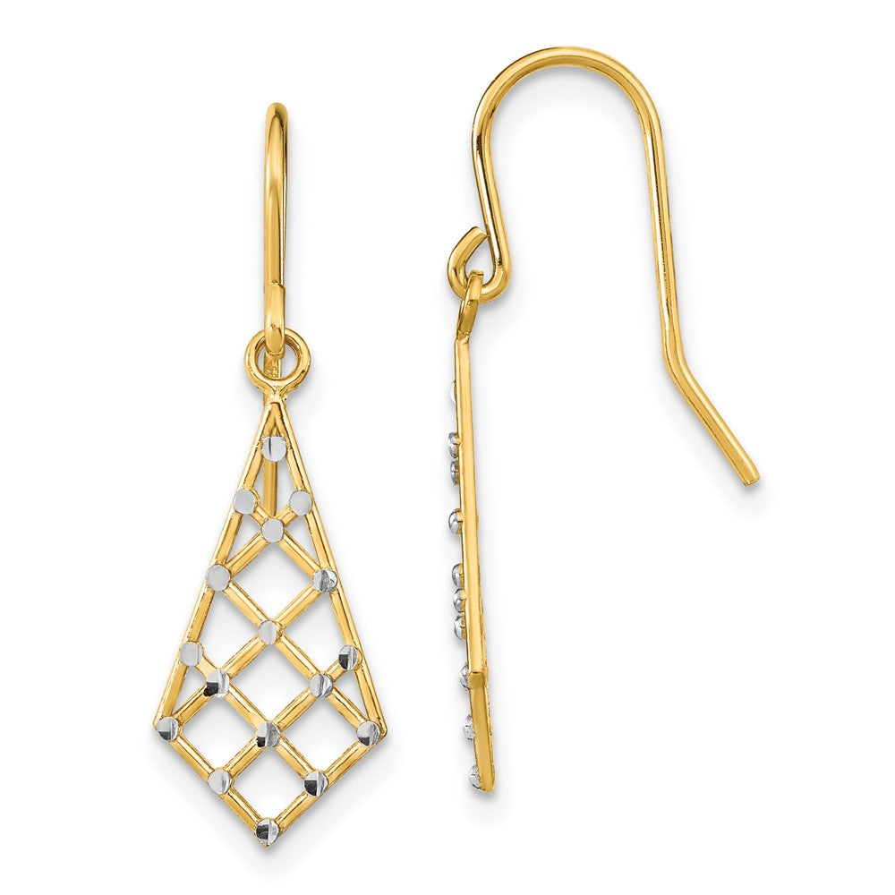 14K w/Rhodium accent Diamond-cut Criss-Cross Wire Earrings - Product Photo