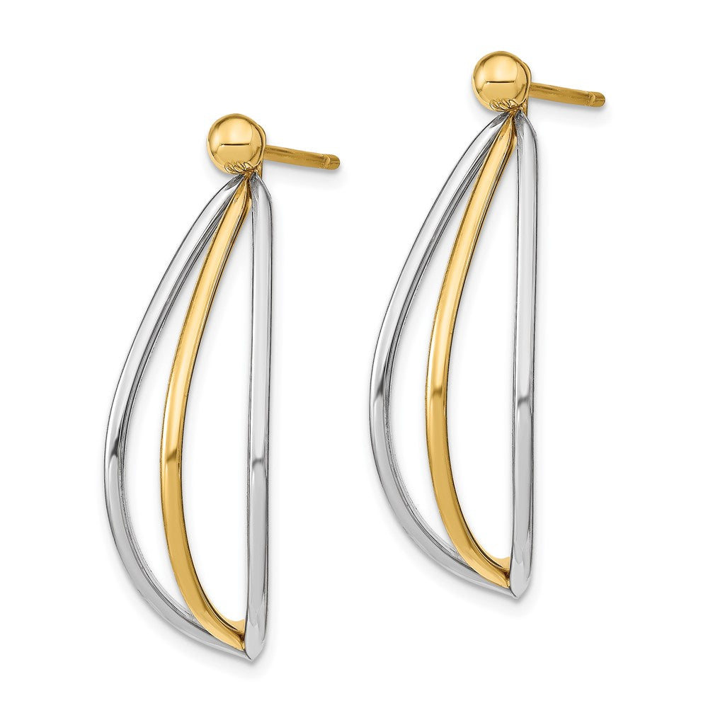 14k w/ White Rhodium Ball Stud w/ Triple Wire Dangle Jacket Earrings - Product Photo