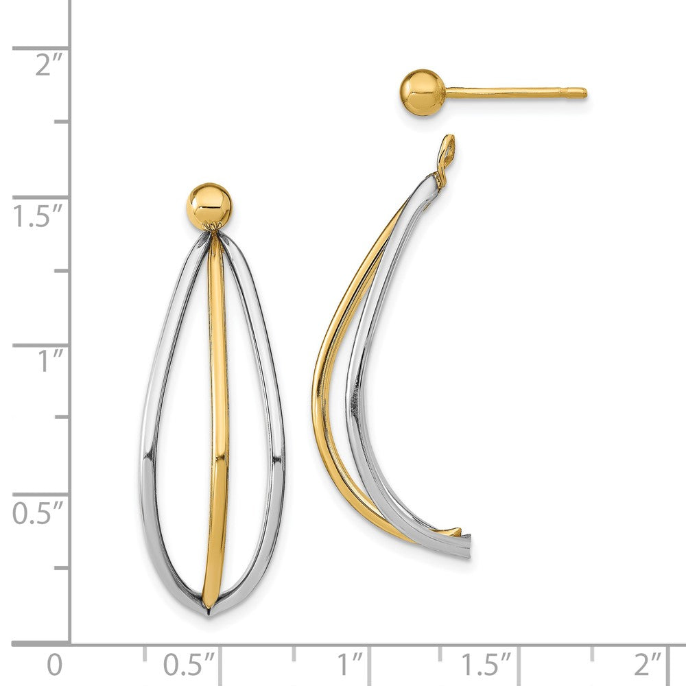 14k w/ White Rhodium Ball Stud w/ Triple Wire Dangle Jacket Earrings - Product Photo