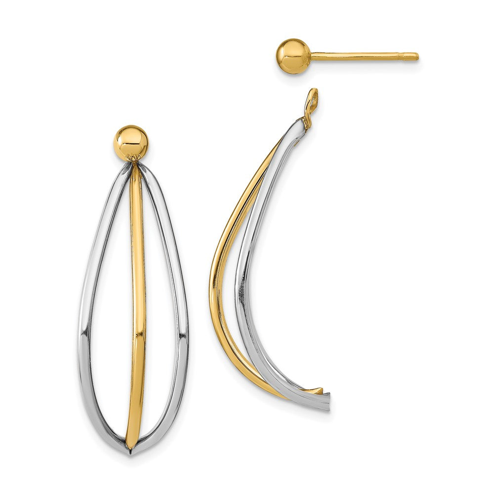 14K Yellow & RH w/ White RH Ball Stud w/ Triple Wire Dangle Jacket Earrings