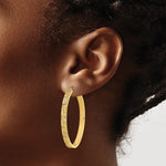 14K Polished and Satin Greek Pattern Hoop Earrings - Product Photo